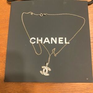 CC Chanel Silver Necklace with Sparkling Accents